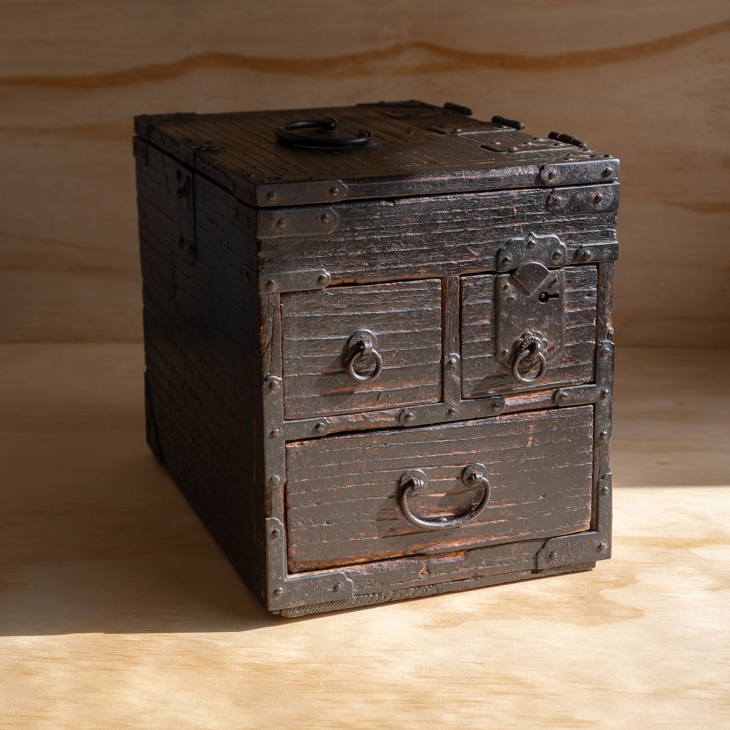 Antique Edo Period Japanese Suzuri Bako Calligraphy Box with Secret Compartment