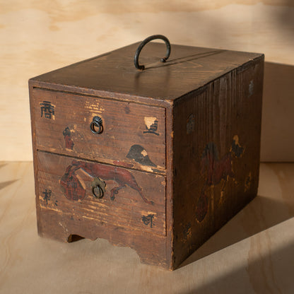 Antique Japanese Two Drawer Medicine box with old Labels
