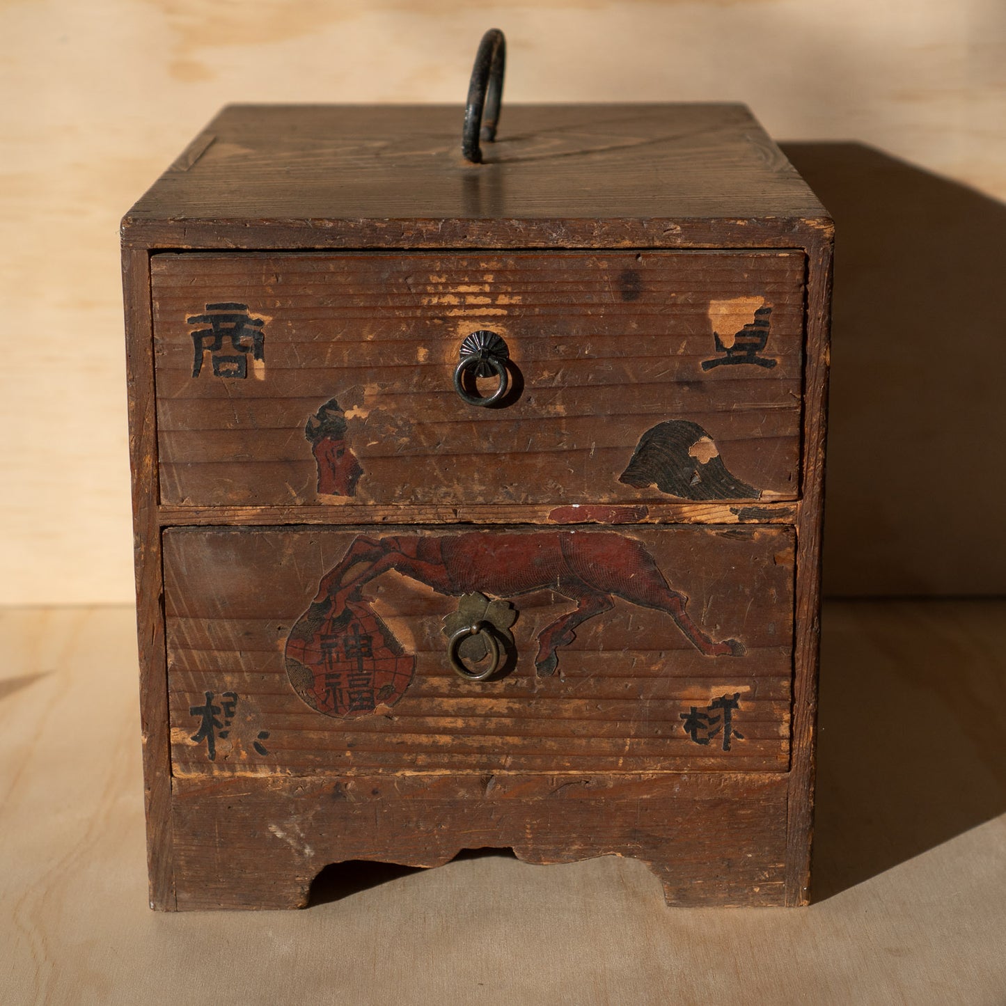 Antique Japanese Two Drawer Medicine box with old Labels