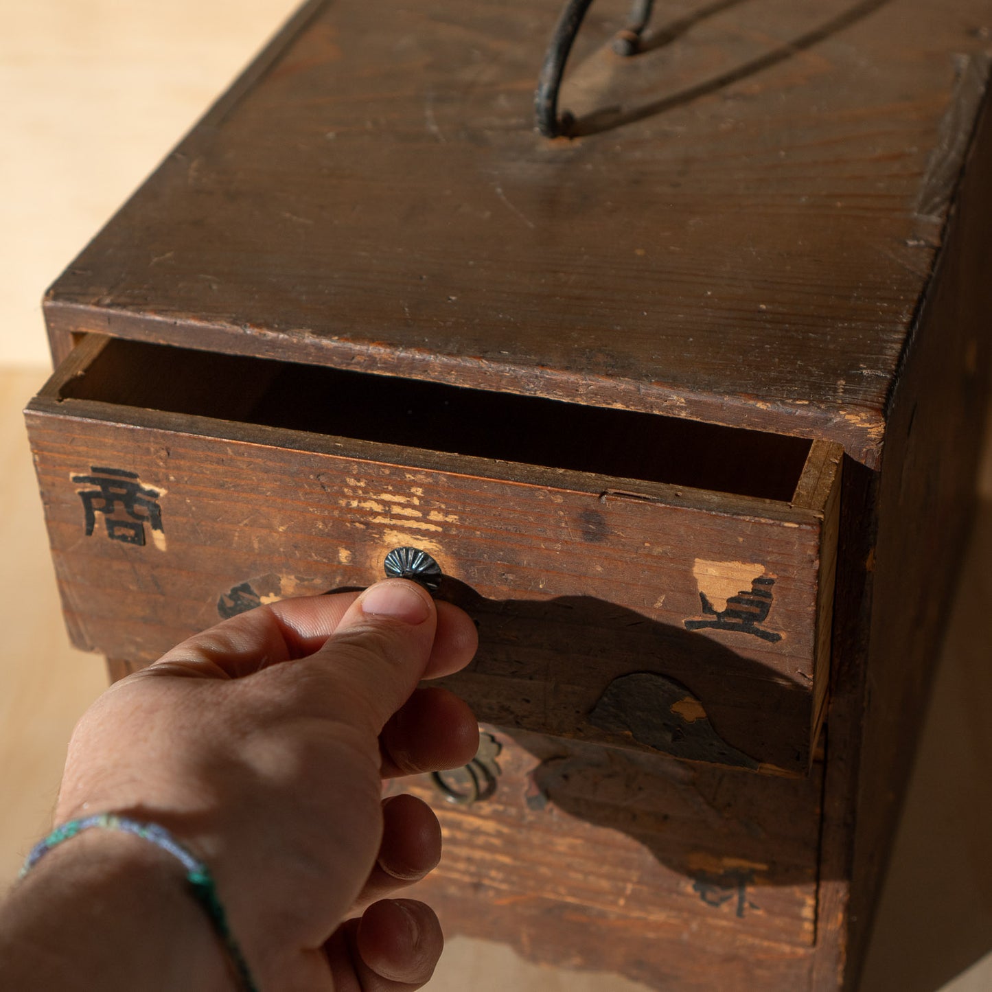 Antique Japanese Two Drawer Medicine box with old Labels