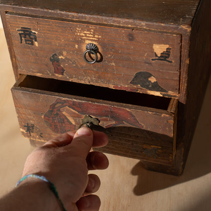Antique Japanese Two Drawer Medicine box with old Labels