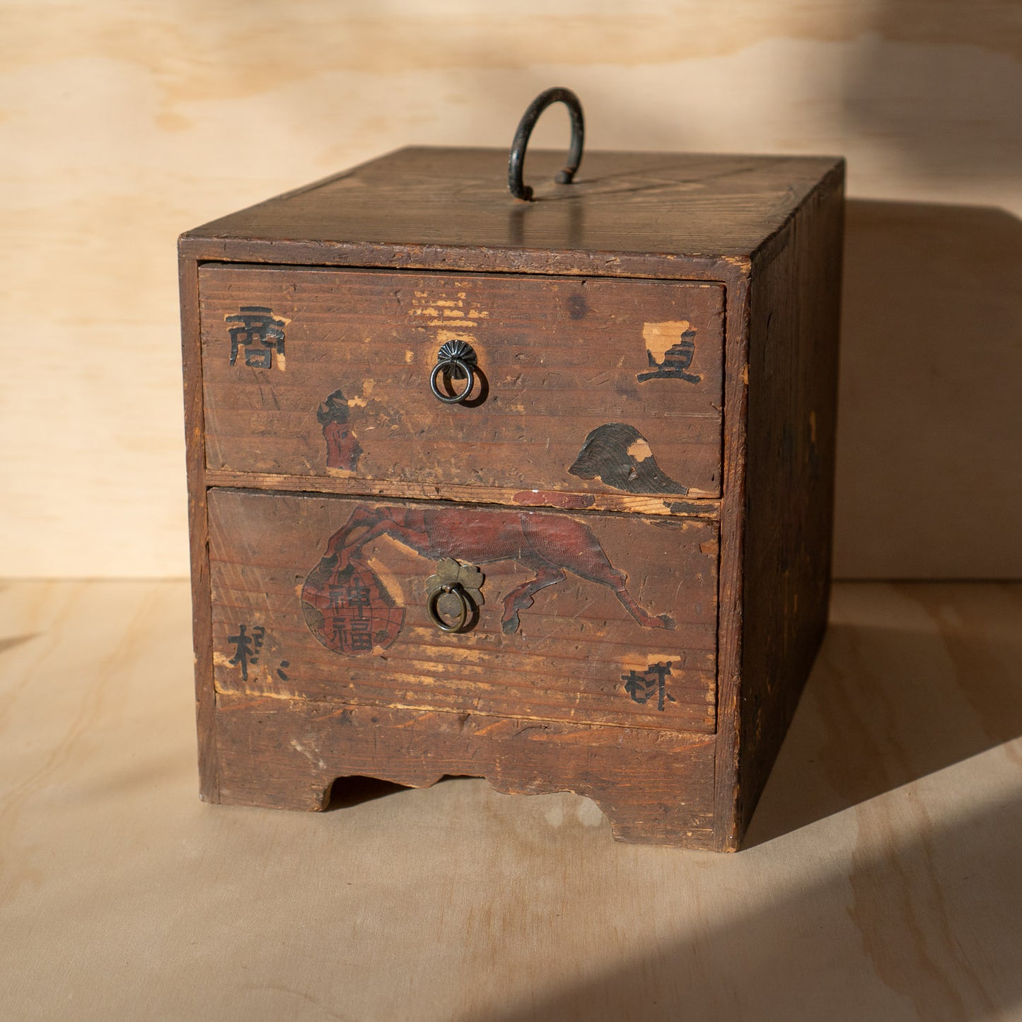 Antique Japanese Two Drawer Medicine box with old Labels