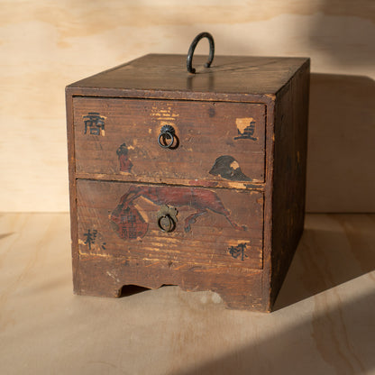 Antique Japanese Two Drawer Medicine box with old Labels