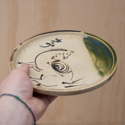 Antique Japanese Seto ware Oribe Andon Plate