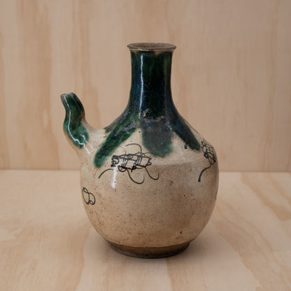 Antique Japanese Late Edo Period Oribe Sake Pouring Jug with Spout