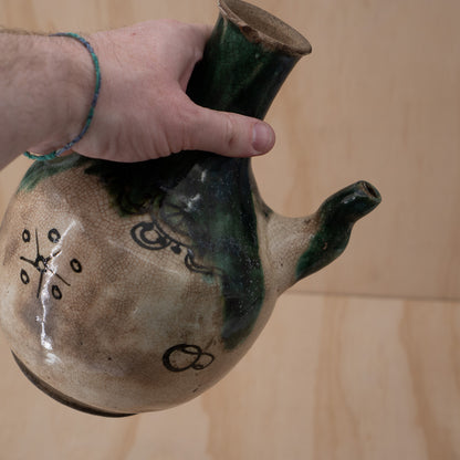 Antique Japanese Late Edo Period Oribe Sake Pouring Jug with Spout