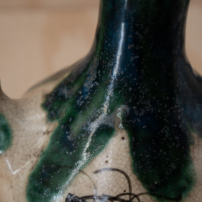 Antique Japanese Late Edo Period Oribe Sake Pouring Jug with Spout