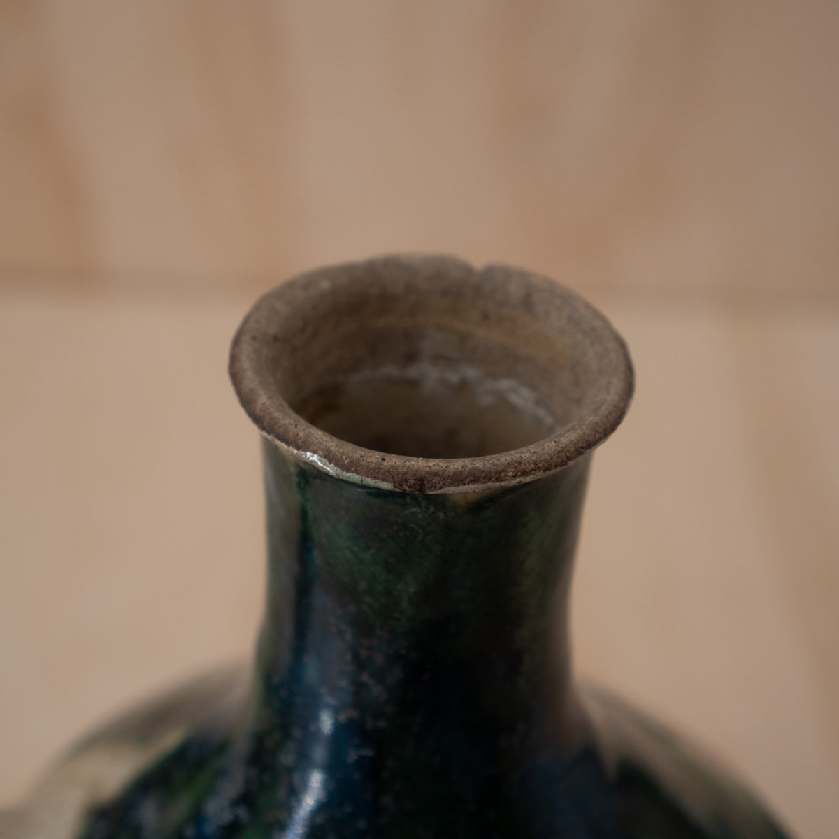 Antique Japanese Late Edo Period Oribe Sake Pouring Jug with Spout