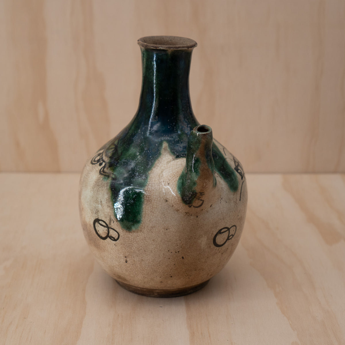 Antique Japanese Late Edo Period Oribe Sake Pouring Jug with Spout