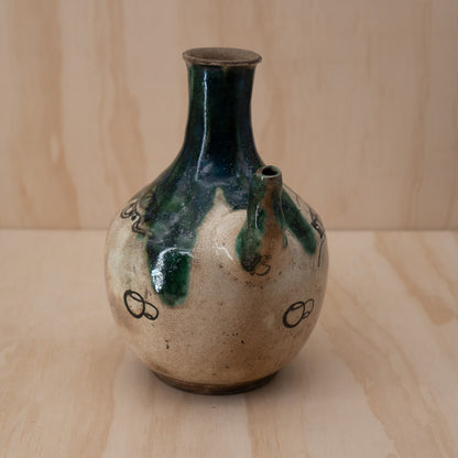 Antique Japanese Late Edo Period Oribe Sake Pouring Jug with Spout
