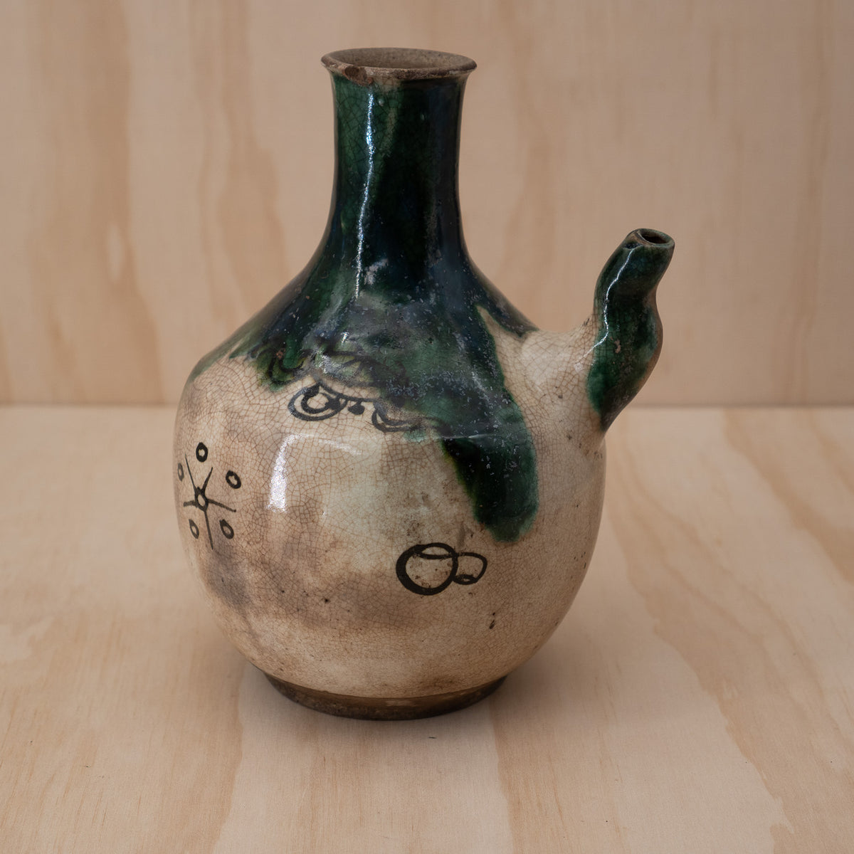 Antique Japanese Late Edo Period Oribe Sake Pouring Jug with Spout