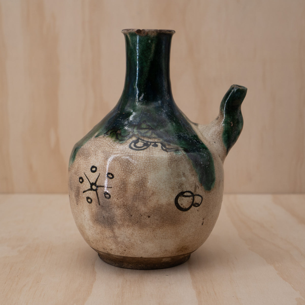 Antique Japanese Late Edo Period Oribe Sake Pouring Jug with Spout