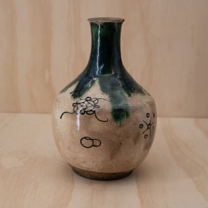Antique Japanese Late Edo Period Oribe Sake Pouring Jug with Spout