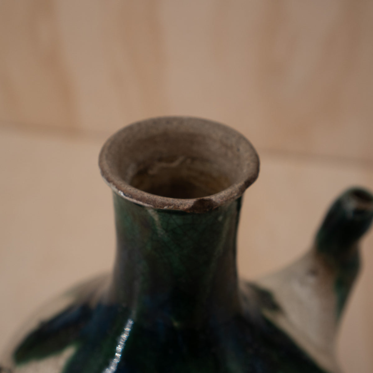 Antique Japanese Late Edo Period Oribe Sake Pouring Jug with Spout