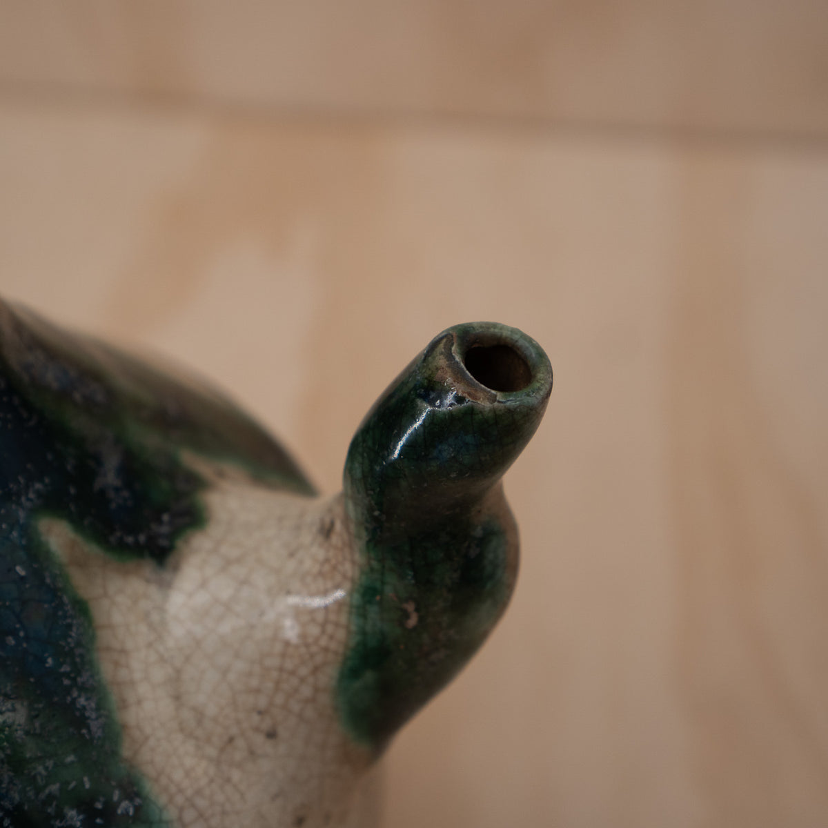 Antique Japanese Late Edo Period Oribe Sake Pouring Jug with Spout