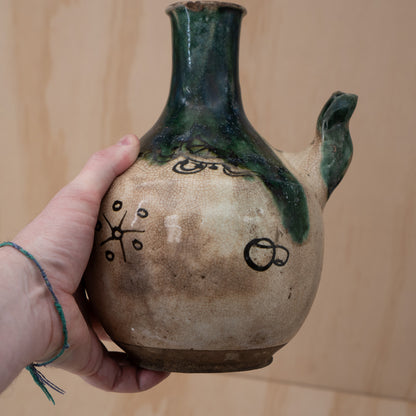 Antique Japanese Late Edo Period Oribe Sake Pouring Jug with Spout