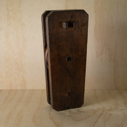 Antique Japanese Wooden Pulley with Kanji "A lucky day in January, 1875"