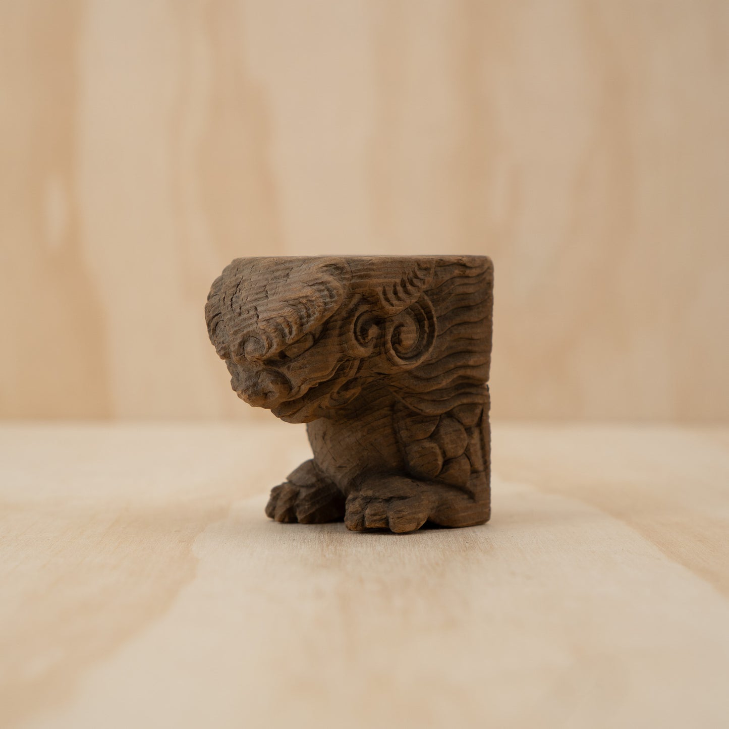 Antique Japanese Small Carved Temple Fragment of a Shi Shi Temple Dog