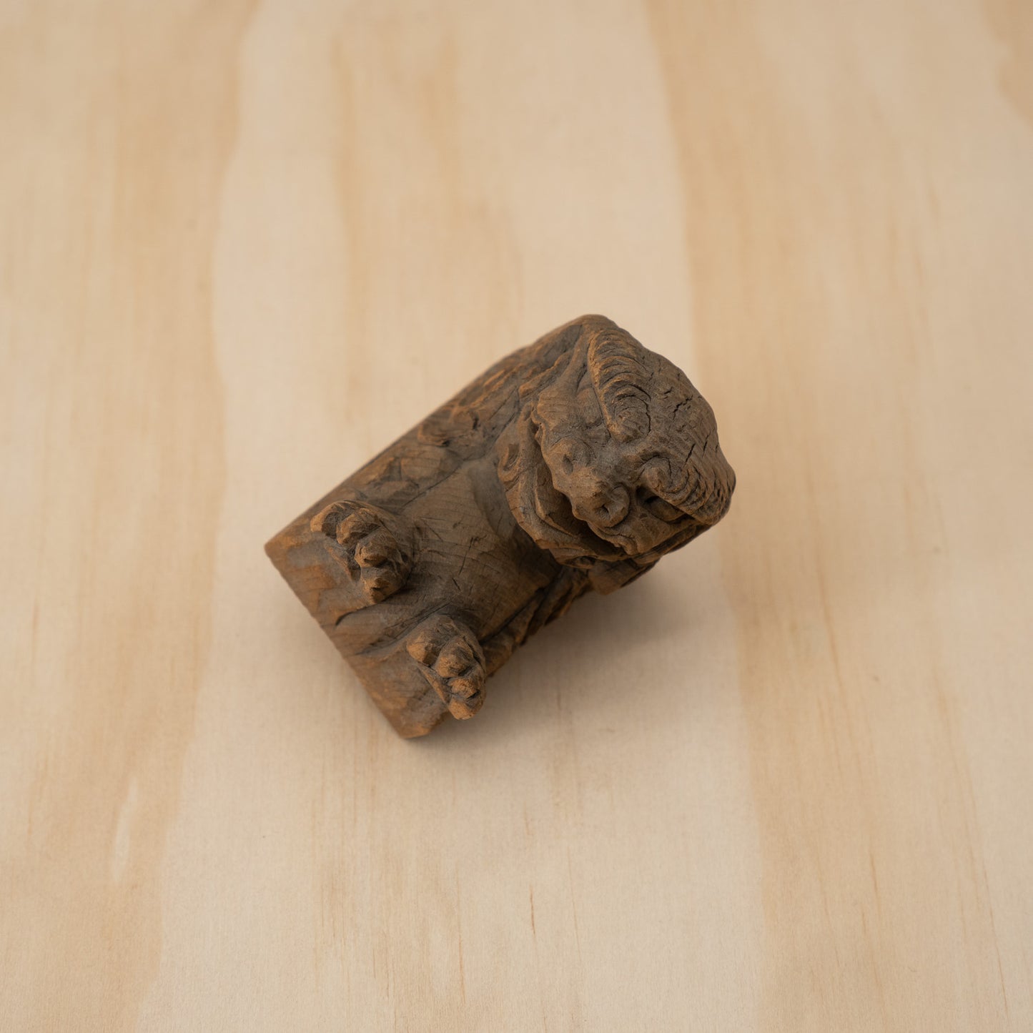Antique Japanese Small Carved Temple Fragment of a Shi Shi Temple Dog