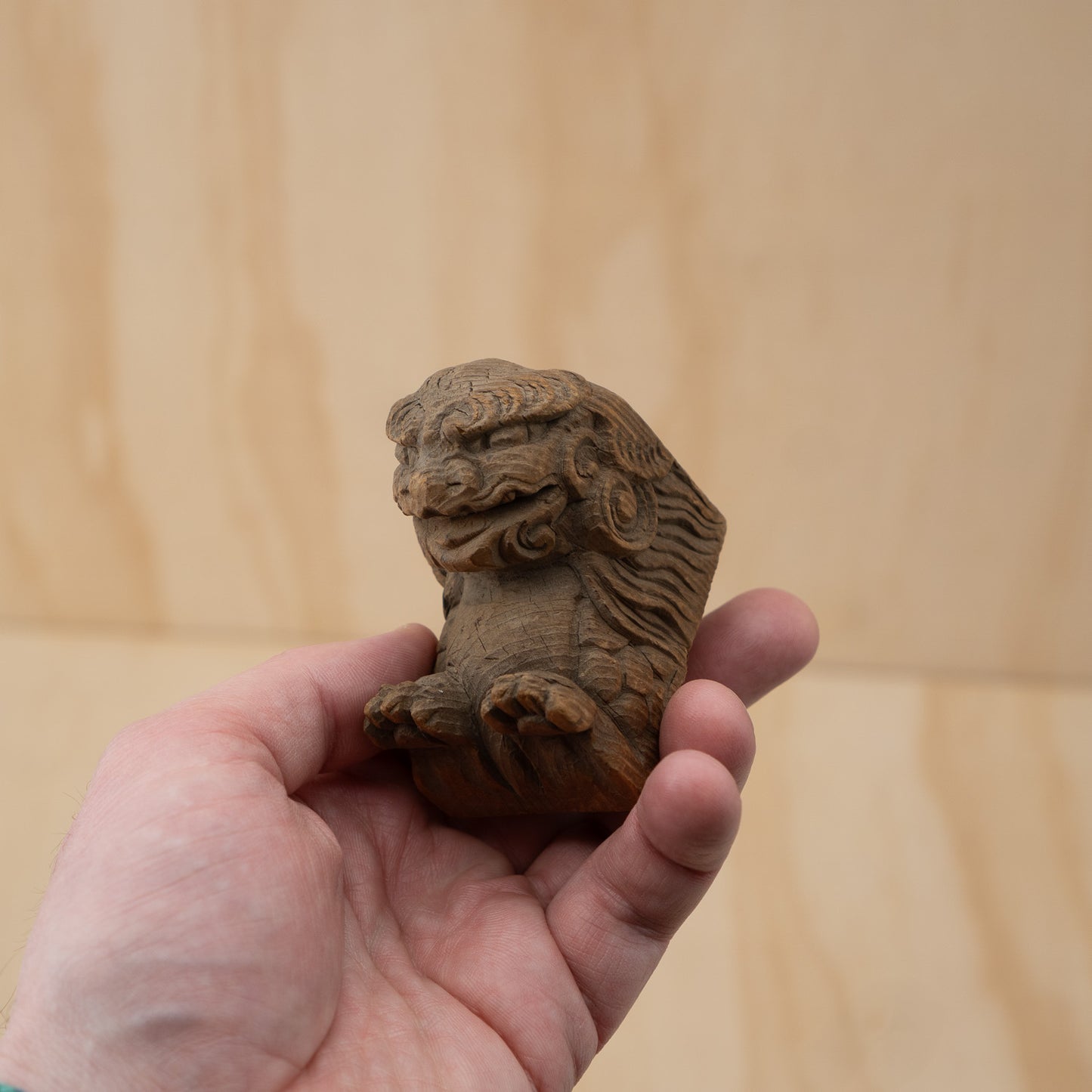 Antique Japanese Small Carved Temple Fragment of a Shi Shi Temple Dog