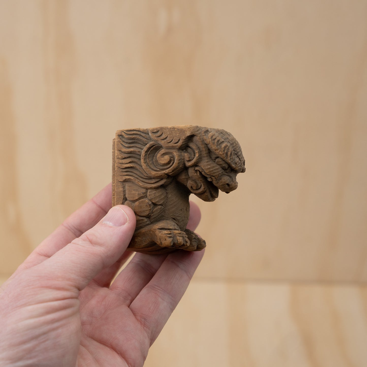 Antique Japanese Small Carved Temple Fragment of a Shi Shi Temple Dog