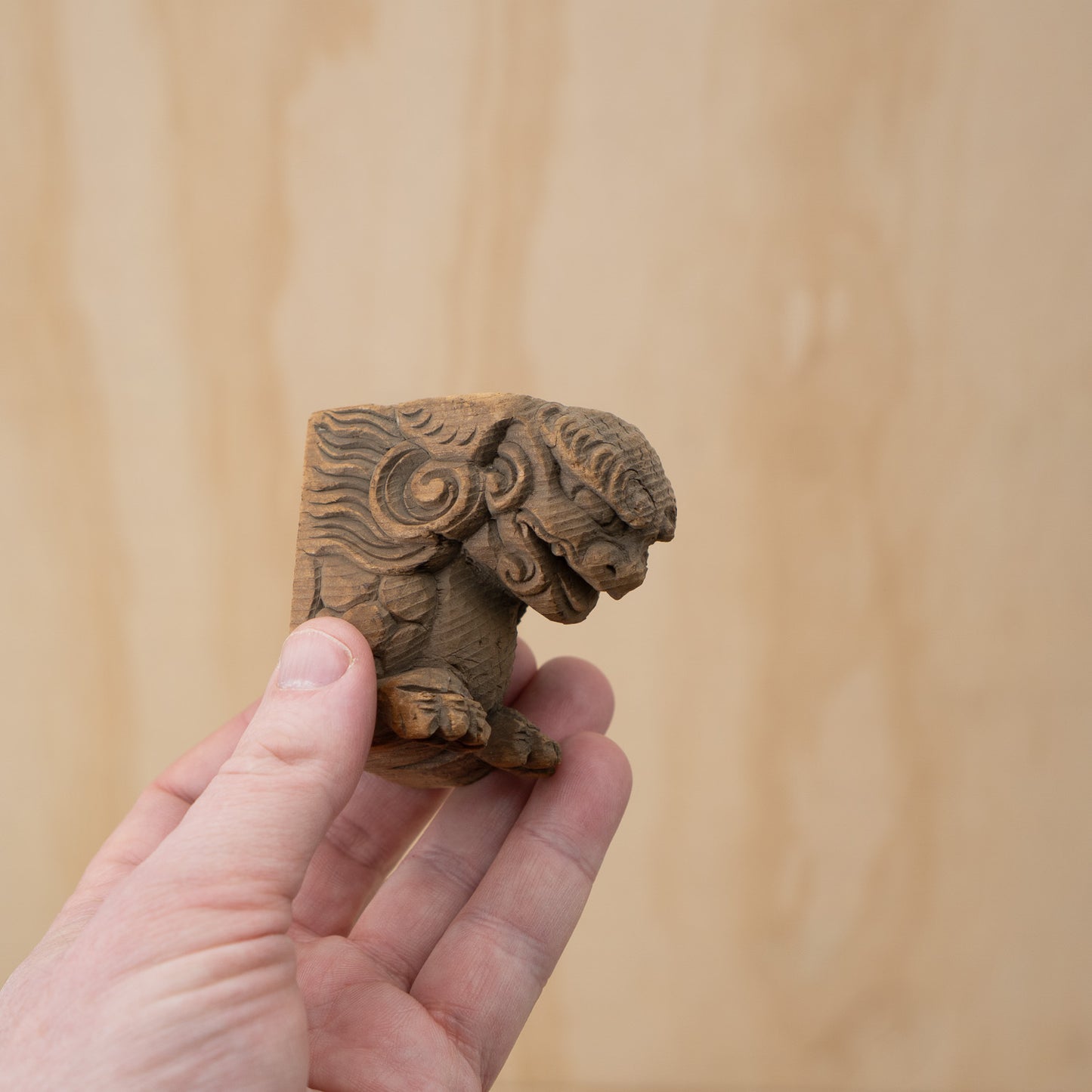 Antique Japanese Small Carved Temple Fragment of a Shi Shi Temple Dog