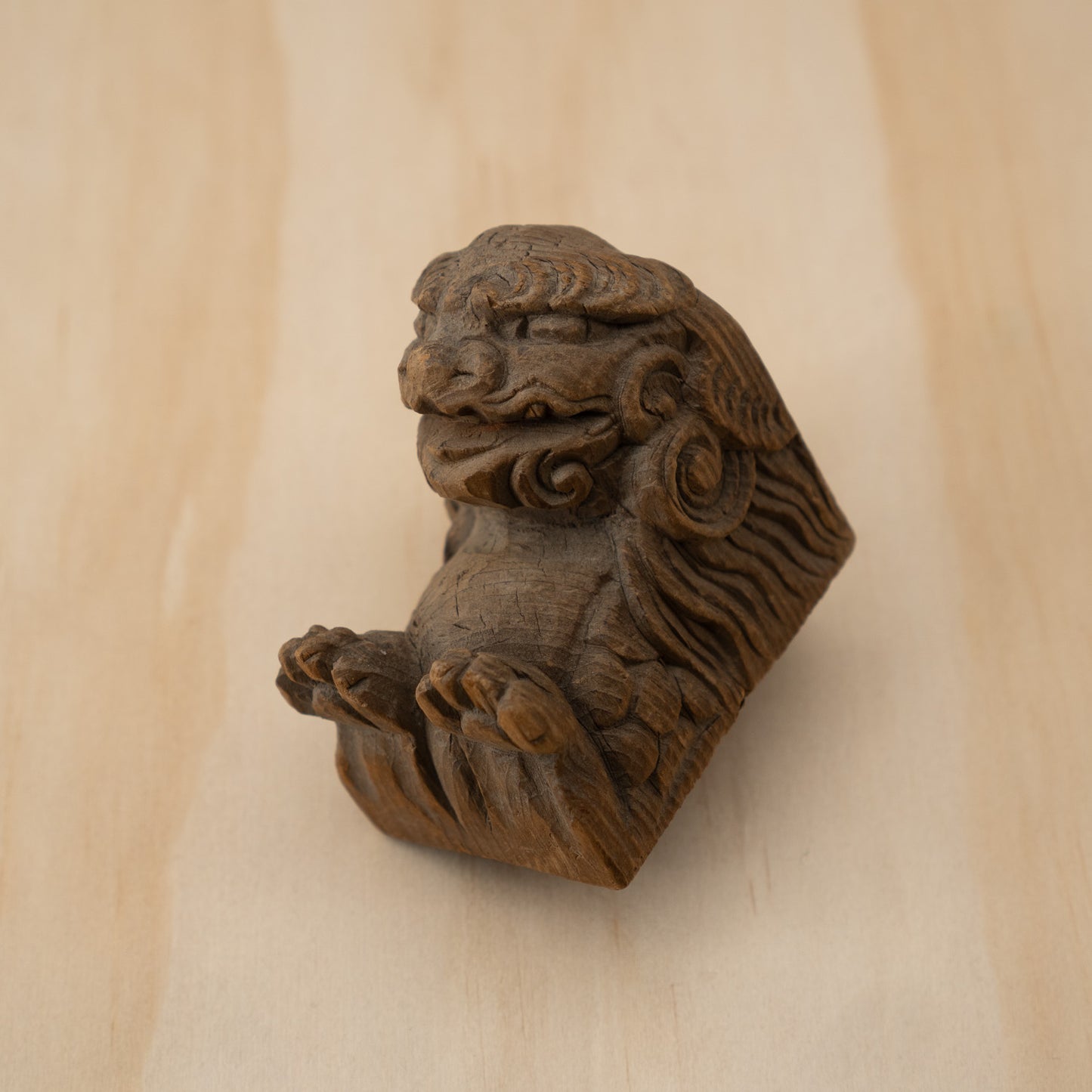Antique Japanese Small Carved Temple Fragment of a Shi Shi Temple Dog