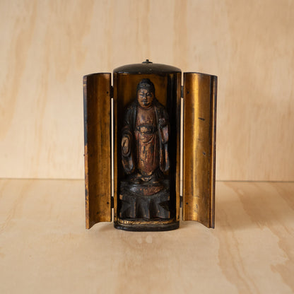 Antique Japanese Zushi Portable Shrine with standing Guanyin Sculpture