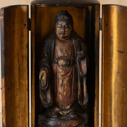 Antique Japanese Zushi Portable Shrine with standing Guanyin Sculpture