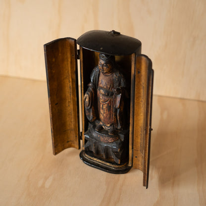 Antique Japanese Zushi Portable Shrine with standing Guanyin Sculpture