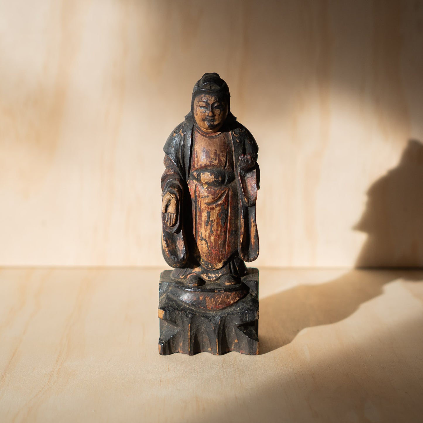 Antique Japanese Zushi Portable Shrine with standing Guanyin Sculpture