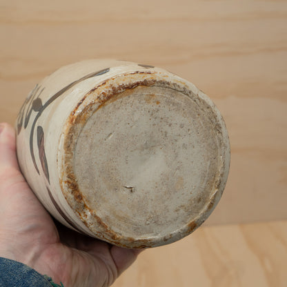 Antique Japanese stoneware sake bottle - cream with black Kanji