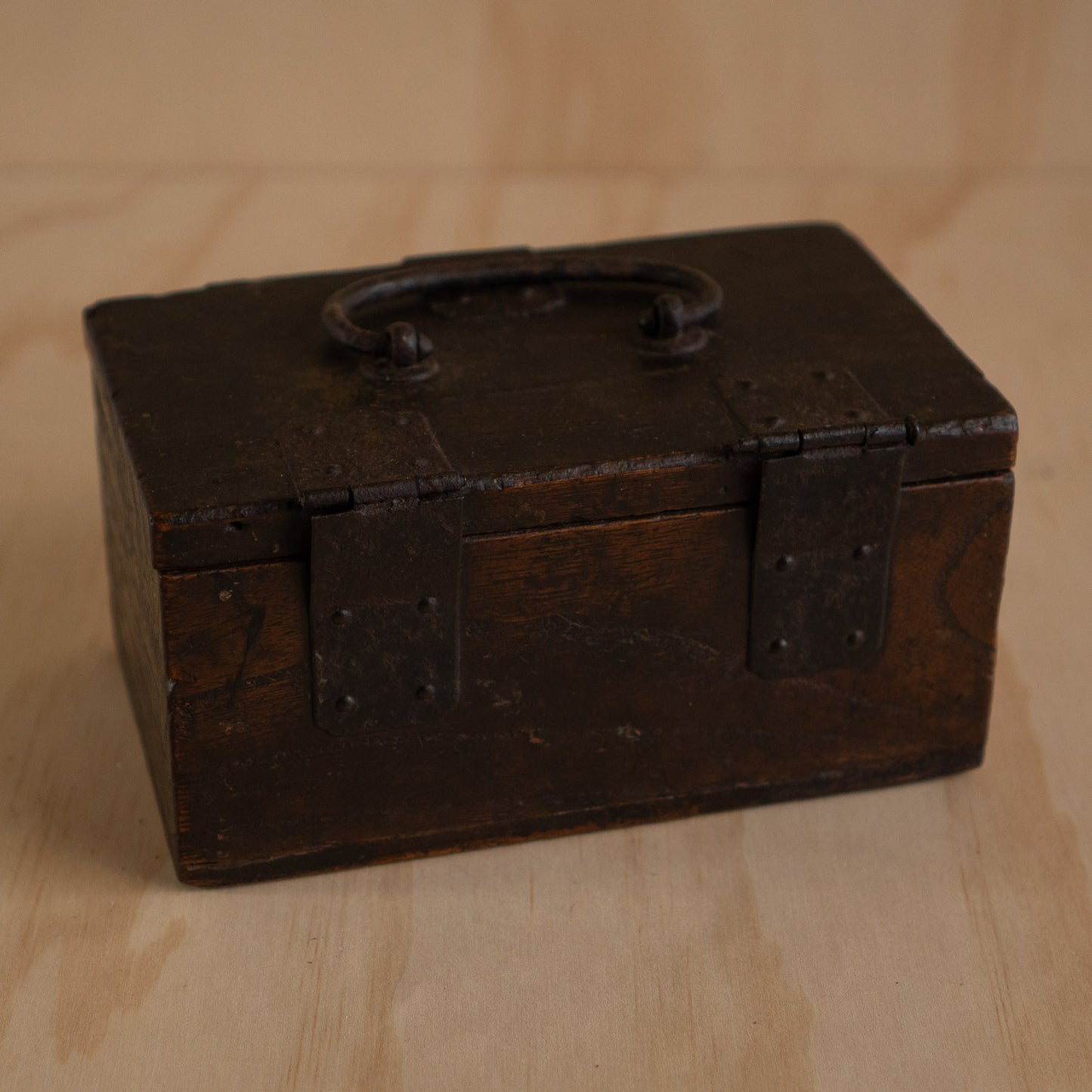 Antique Japanese Hankobako Stamp Box with Iron fittings