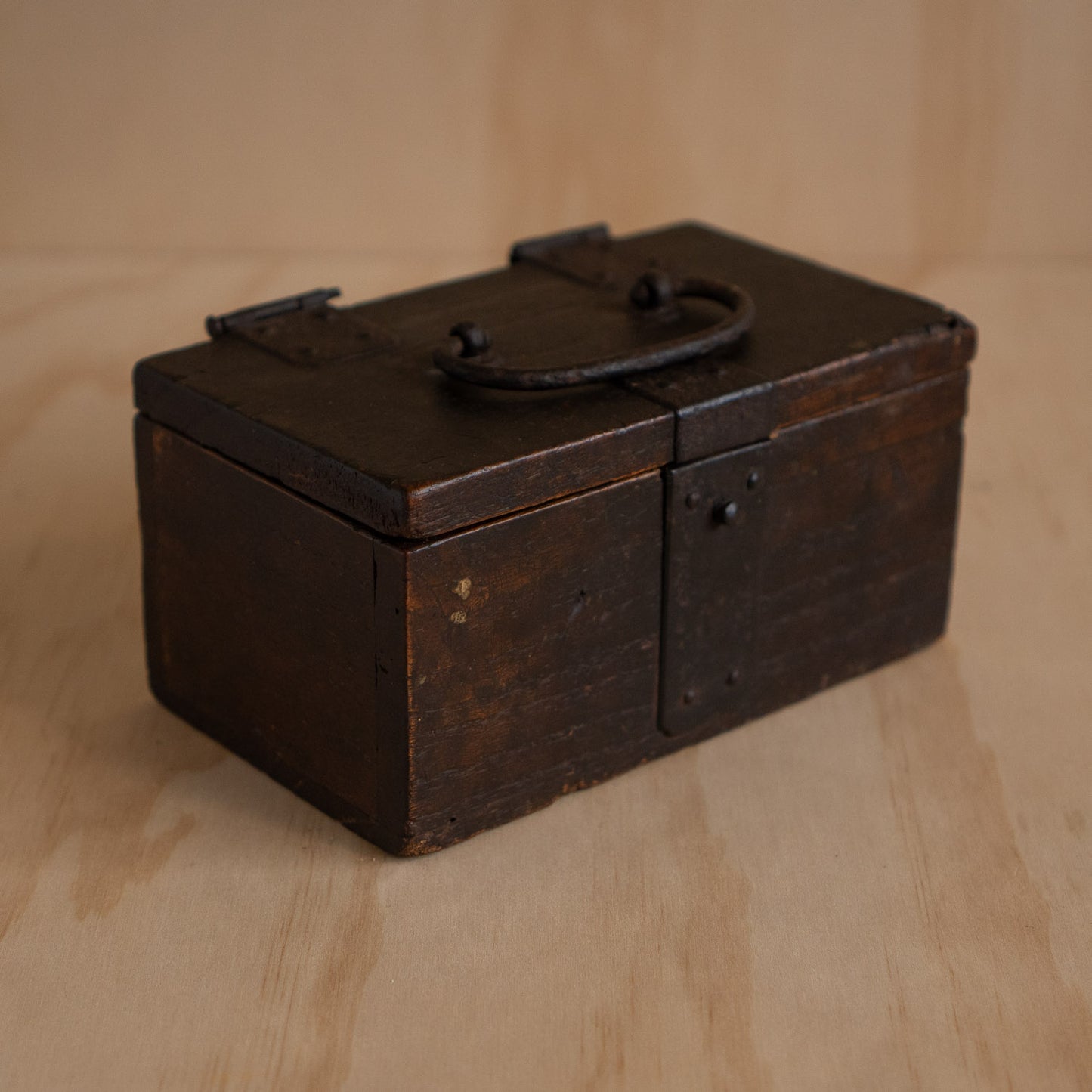 Antique Japanese Hankobako Stamp Box with Iron fittings