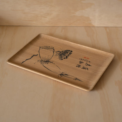 Antique Japanese Ink Painted Presentation Tray in Box - Shinmotsubon