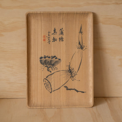 Antique Japanese Ink Painted Presentation Tray in Box - Shinmotsubon
