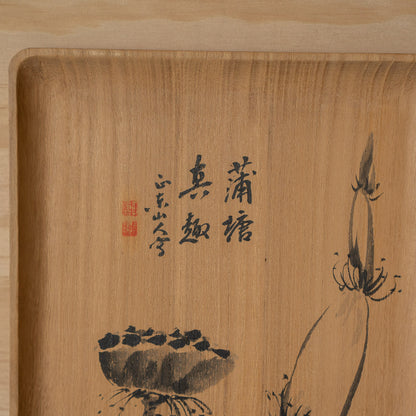 Antique Japanese Ink Painted Presentation Tray in Box - Shinmotsubon