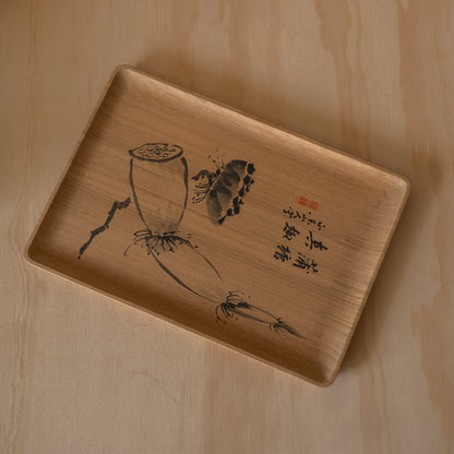 Antique Japanese Ink Painted Presentation Tray in Box - Shinmotsubon