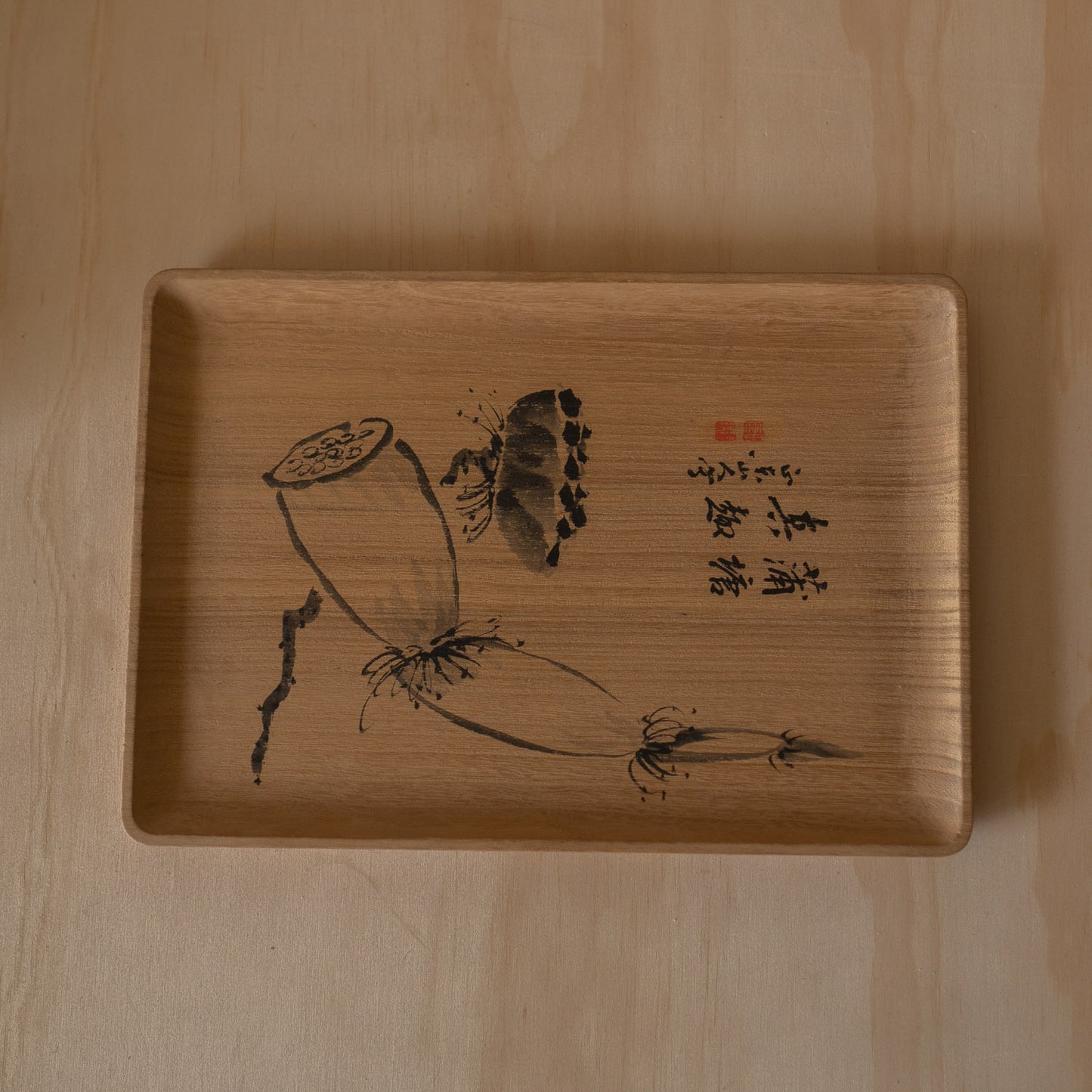 Antique Japanese Ink Painted Presentation Tray in Box - Shinmotsubon
