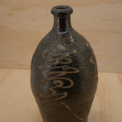 Antique Japanese Tanba sake bottle - Brown with off white kanji