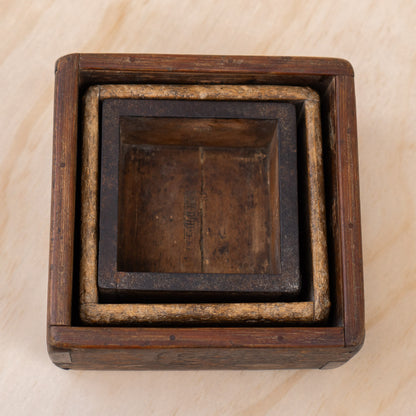 Antique Japanese Small Wood and Iron Masu Box Rice Measure