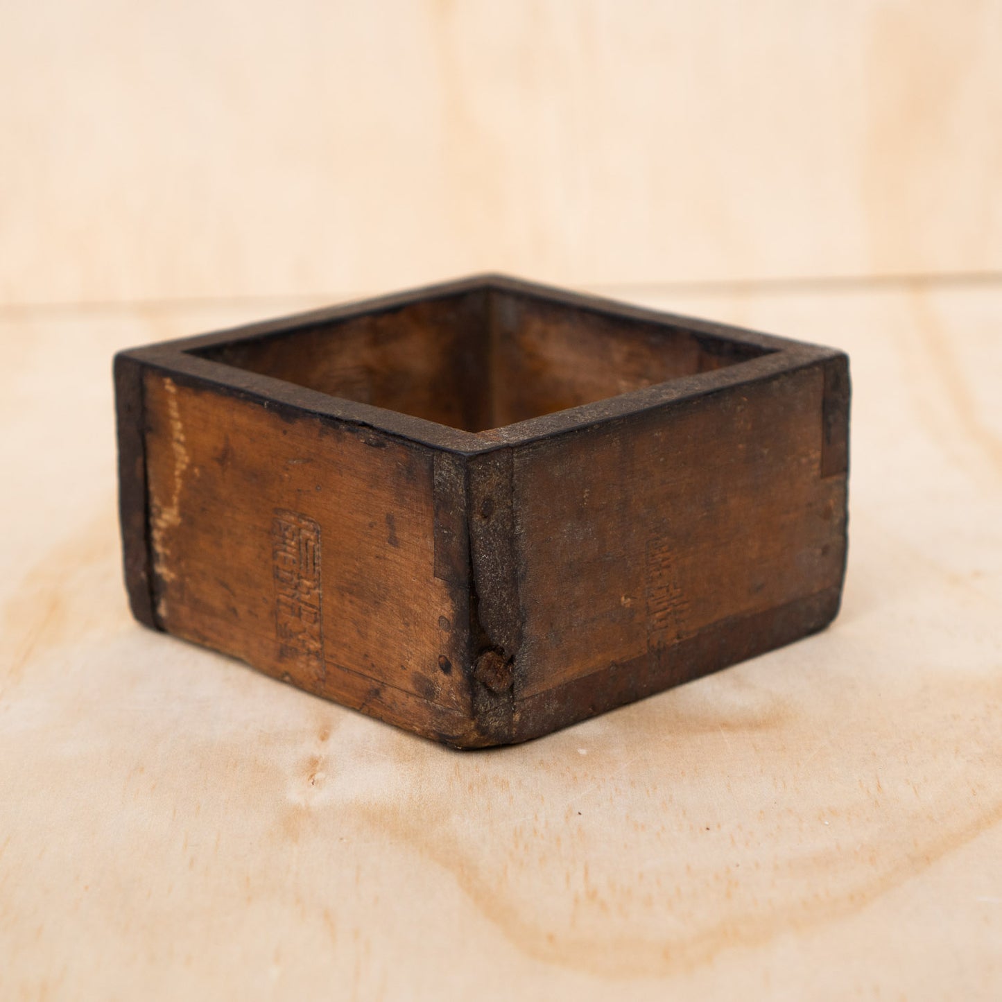 Antique Japanese Small Wood and Iron Masu Box Rice Measure