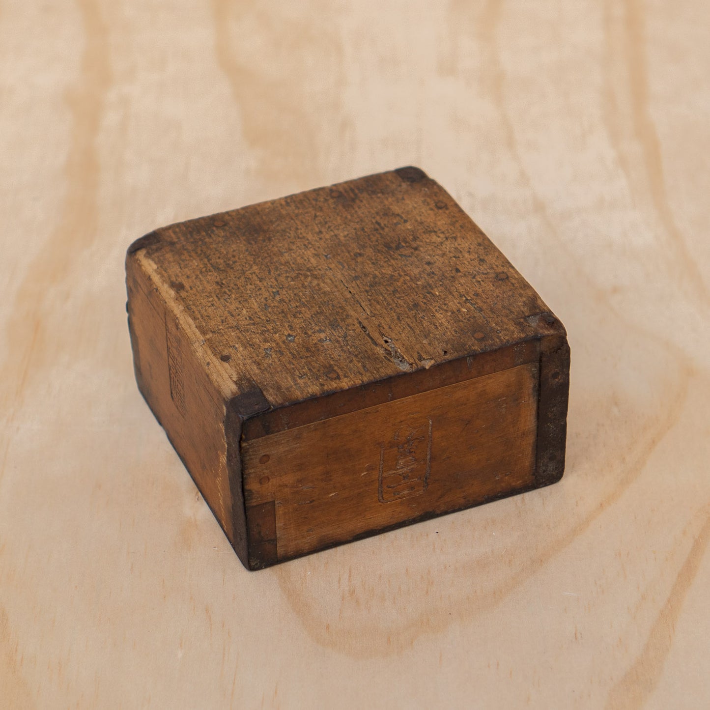 Antique Japanese Small Wood and Iron Masu Box Rice Measure