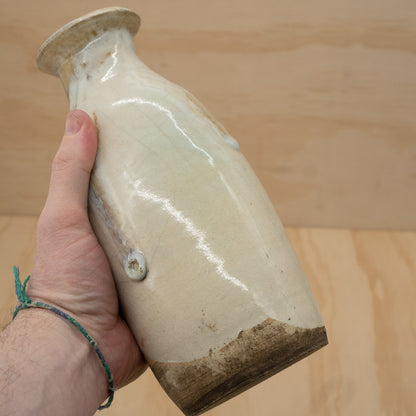 Antique Japanese Ceramic Seto Tokkuri Wide Mouth Sake Bottle