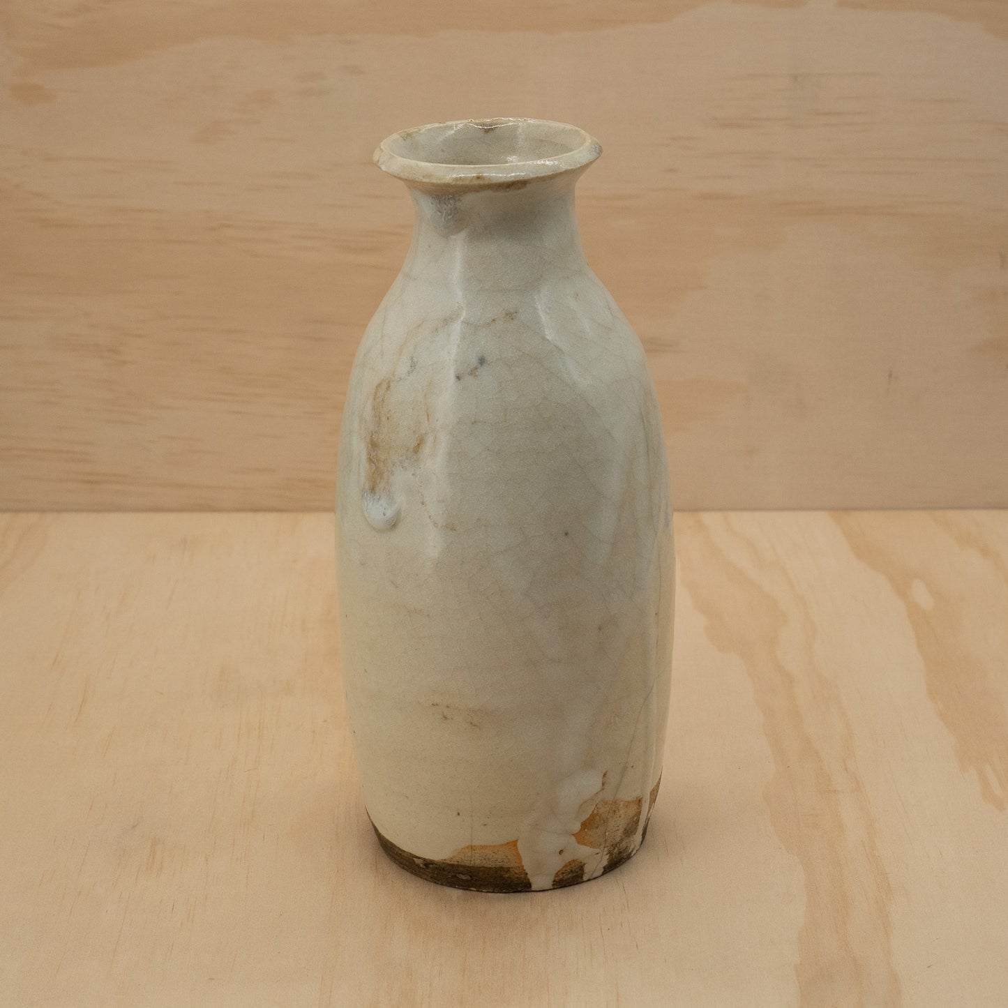 Antique Japanese Ceramic Seto Tokkuri Wide Mouth Sake Bottle