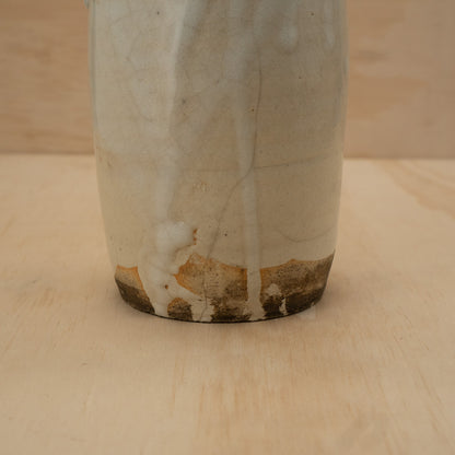 Antique Japanese Ceramic Seto Tokkuri Wide Mouth Sake Bottle