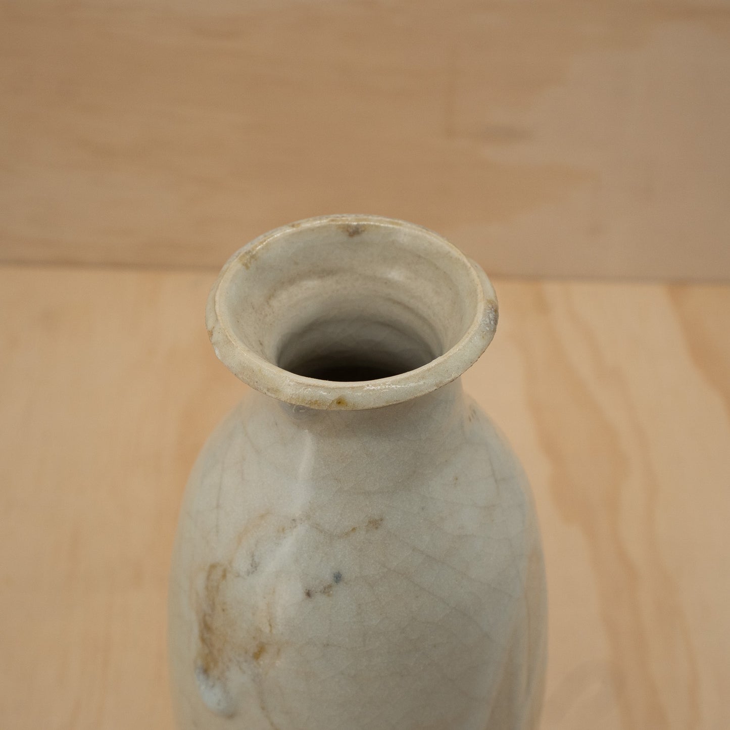 Antique Japanese Ceramic Seto Tokkuri Wide Mouth Sake Bottle