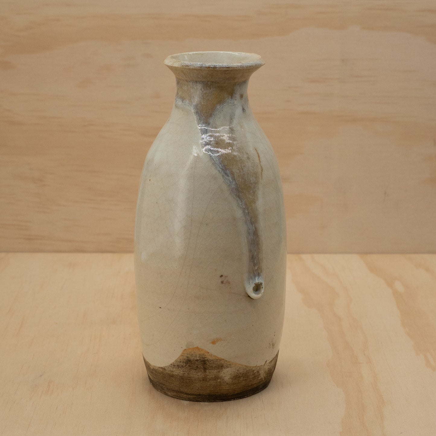 Antique Japanese Ceramic Seto Tokkuri Wide Mouth Sake Bottle