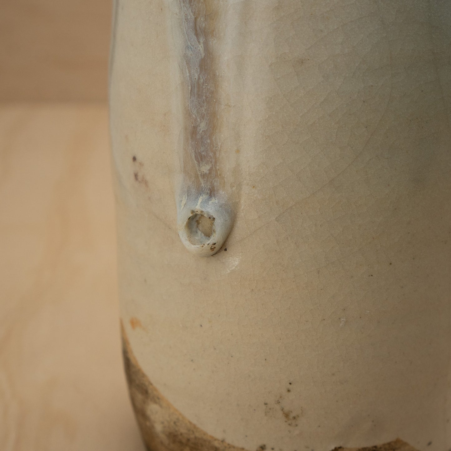 Antique Japanese Ceramic Seto Tokkuri Wide Mouth Sake Bottle