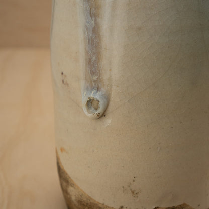 Antique Japanese Ceramic Seto Tokkuri Wide Mouth Sake Bottle